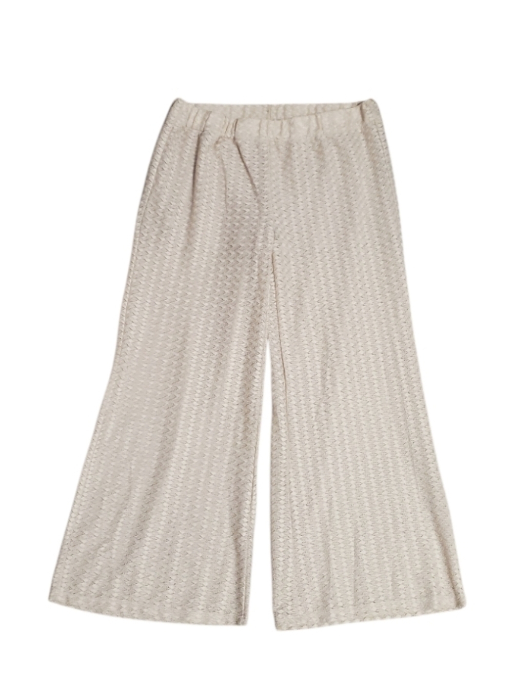 Umgee Women's Tan Sheer Leg Lace Detail Palazzo Pants L Resortwear Vacation